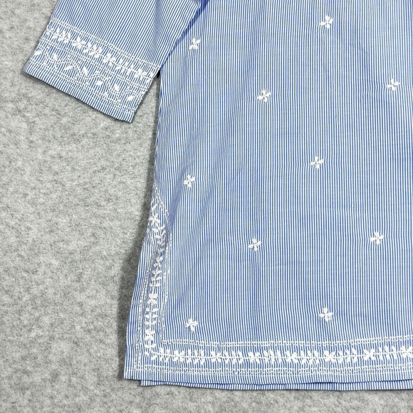 Gretchen Scott Top‎ Womens Medium Embroidered Tunic Popover Blue Stripe Coastal - Picture 3 of 14